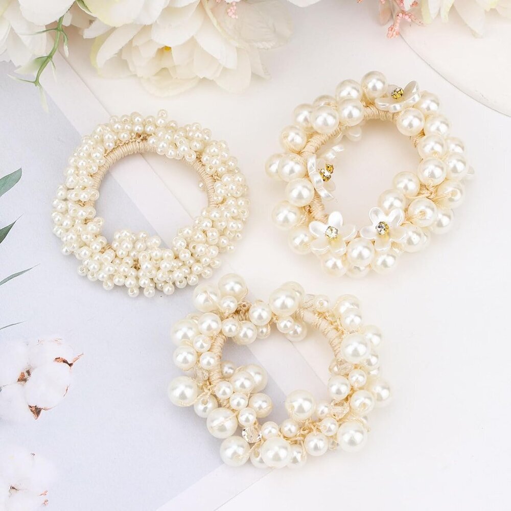 6 Pcs Pearl Hair Scrunchies Faux Beaded Hair Ties Stylish Ponytail Holders Women - Picture 7 of 7
